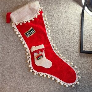 Vintage Red and Cream Holiday Stocking Hers and His one stocking